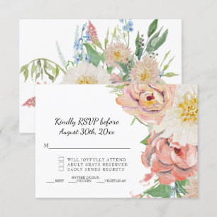 Invitation Mariage floral aquarelle rose poudré et blanc RSVP