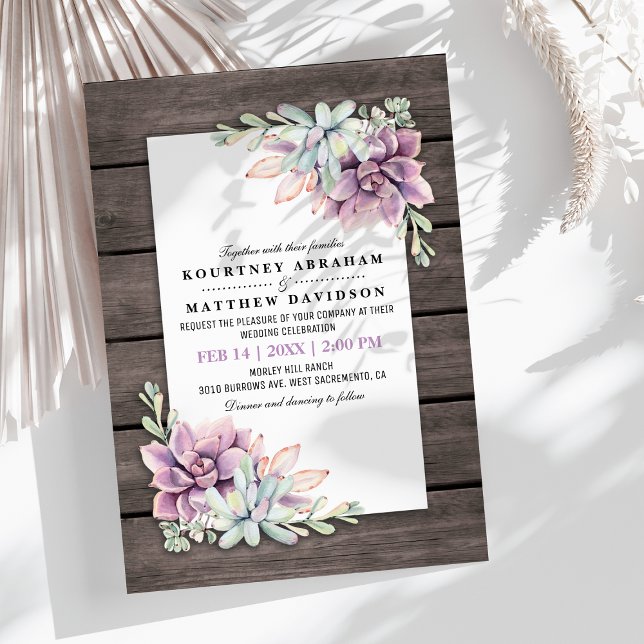 Invitation Mariage floral aquarelle rustique avec succulentes (Créateur téléchargé)