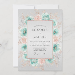 Invitation Mariage Floral Aquarelle Teal Peach