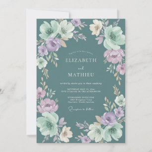 Invitation Mariage Floral Aquarelle Teal Sage