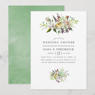 Invitation Mariage floral aquarelle vert et blanc