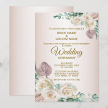 Mariage Floral Aquarelle Vert Foncé Rose Blanc