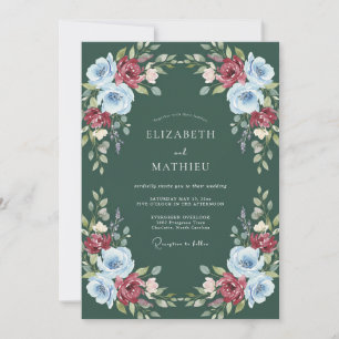 Invitation Mariage Floral Aquarelle Vert Forêt