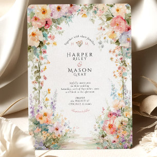 Invitation Mariage Floral Arc-en-Ciel à l'Aquarelle Pastel