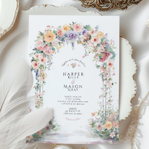 Invitation Mariage Floral Arc-en-Ciel Aquarelle Pastel