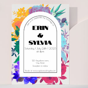 Invitation Mariage floral arc-en-ciel brillant