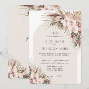 Invitation Mariage Floral Arch Orchidée Herbe de Pampas Bohèm