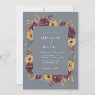 Invitation Mariage Floral Ardoise Jaune Bourgogne
