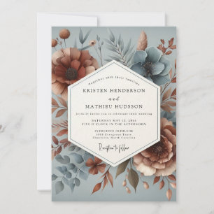 Invitation Mariage Floral Ardoise & Terre de Sienne Brûlée