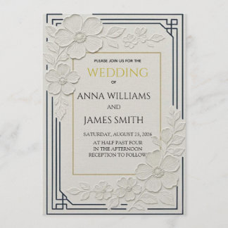 Invitation Mariage Floral Art Déco en Relief