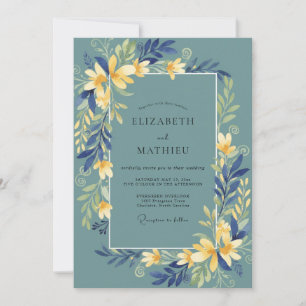 Invitation Mariage Floral Artistique de Teinte Turquoise