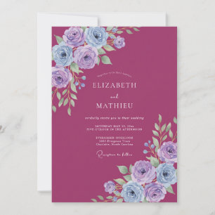 Invitation Mariage Floral Artistique prune