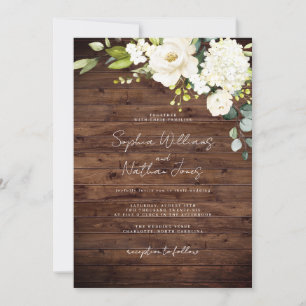 Invitation Mariage Floral au Champagne en Bois Rustique