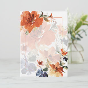 Invitation Mariage floral automnal aquarelle orange et bleu