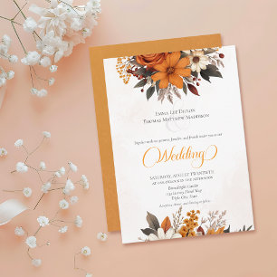 Invitation Mariage Floral Automnal au Coucher du Soleil