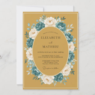 Invitation Mariage Floral Automnal Crème de Teal