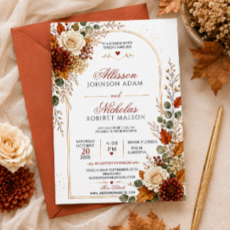 Invitation Mariage Floral Automnal Élégant avec Arche Dorée