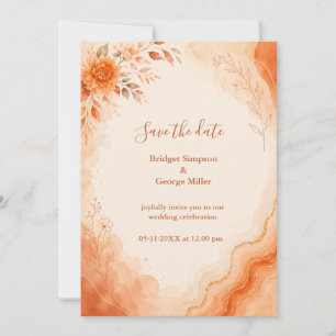 Invitation Mariage floral automnal en marbre d'agate au couch