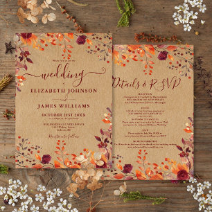 Invitation Mariage Floral Automnal Rustique Tout En Un