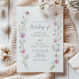 Invitation Mariage Floral aux Fleurs Sauvages Pastel Vintage