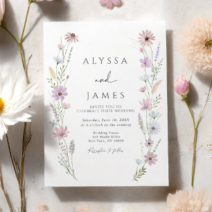 Invitation Mariage Floral aux Fleurs Sauvages Pastel Vintage