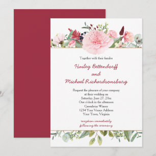 Invitation Mariage floral aux pivoines et eucalyptus romantiq