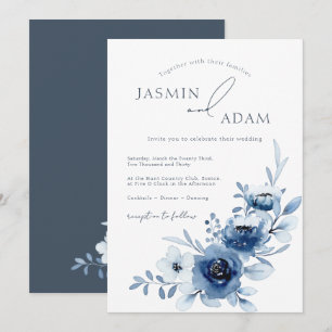 Invitation Mariage Floral aux Roses Bleues Élégantes