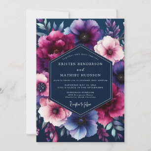 Invitation Mariage floral aux tons de bijoux de la marine