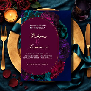 Invitation Mariage Floral aux Tons de Bijoux Élégants