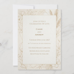 Invitation Mariage floral beige à dessin botanique