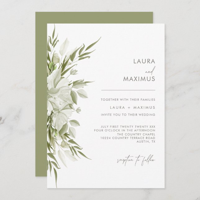 Invitation Mariage Floral Blanc (Devant / Derrière)