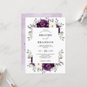 Invitation Mariage floral blanc blanc blanc blanc de prune d'