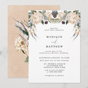 Invitation Mariage floral blanc boho tropical