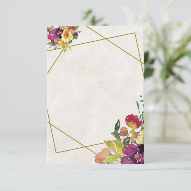 Invitation Mariage floral blanc bordeaux et jaune (Debout devant)