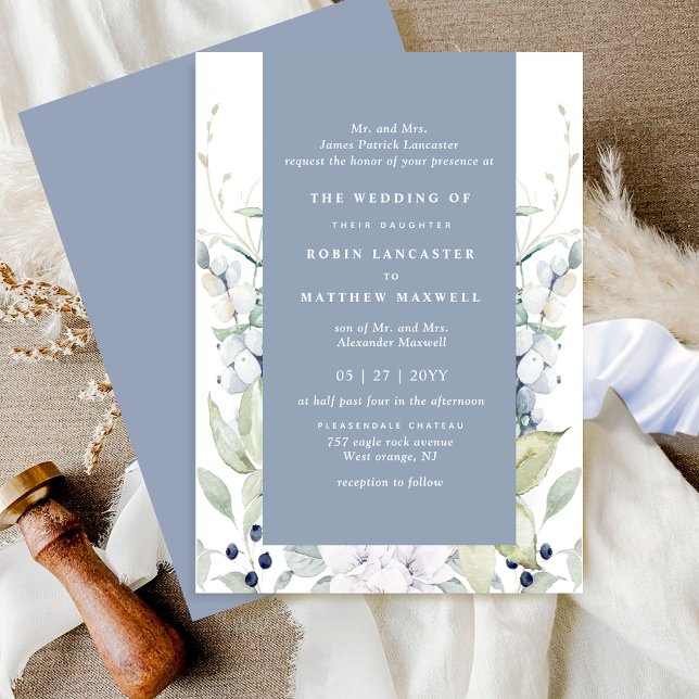 Invitation Mariage floral blanc et bleu foncé (Créateur téléchargé)