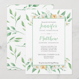 Invitation Mariage floral blanc et jaune encadré