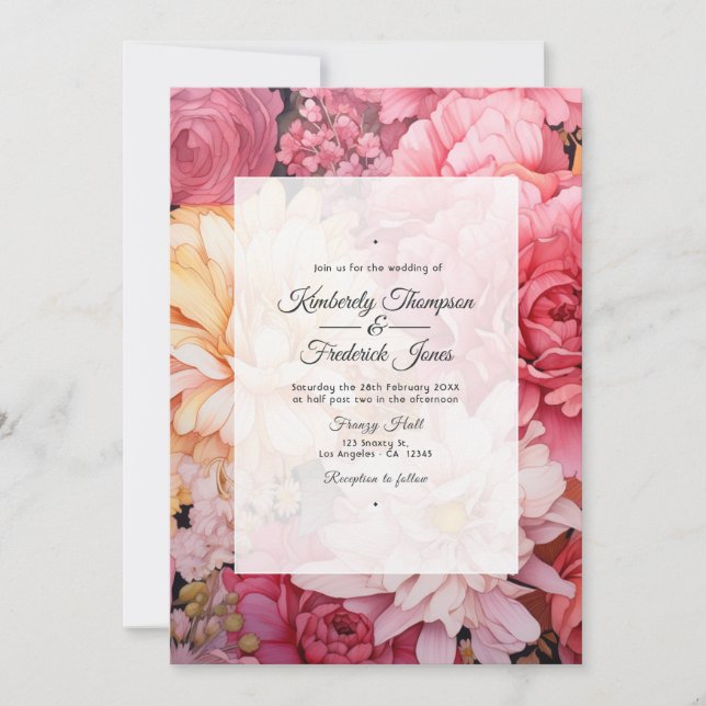 Invitation Mariage floral blanc et or (Devant)