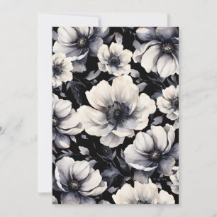 Invitation Mariage Floral Blanc Noir Élégant Moderne