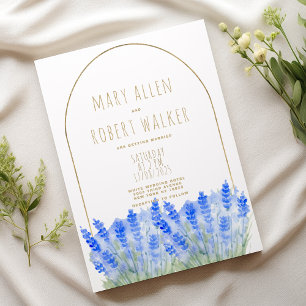 Invitation Mariage floral blanc or rustique bleu lavande