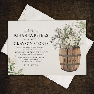 Invitation Mariage Floral Blanc Or Rustique de Barrel