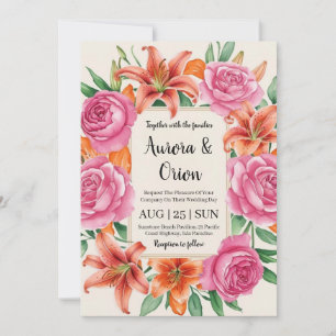 Invitation mariage floral blanc rose et orange