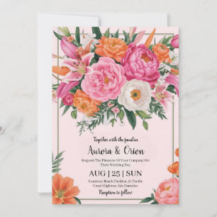 Invitation mariage floral blanc rose et orange