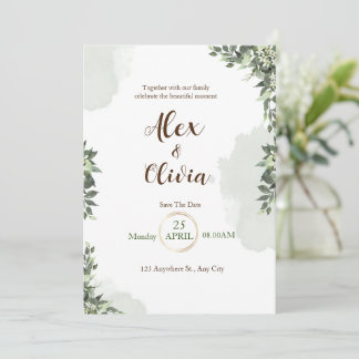 Invitation Mariage floral blanc vert