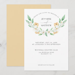 Invitation Mariage floral blanc, vert, jaune