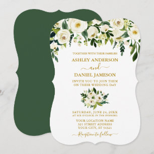 Invitation Mariage floral blanc vert or moderne