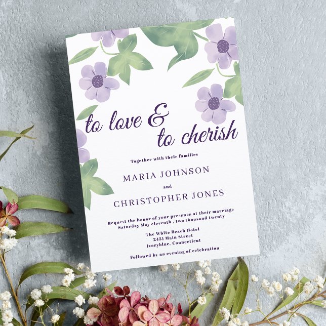 Invitation Mariage floral blanc violet lavande menthe lilas (White purple lavender mint lilac floral wedding )