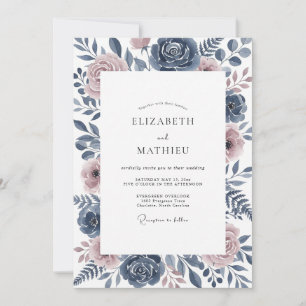 Invitation Mariage Floral Bleu Acier Humeur