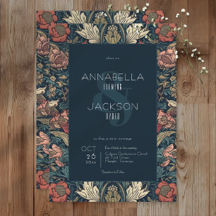 Invitation Mariage Floral Bleu Art Nouveau William Morris