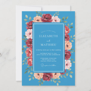 Invitation Mariage Floral Bleu Azur Vif