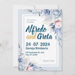Invitation Mariage floral bleu blanc